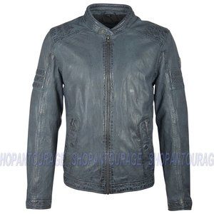 Cave Blue Men`s Long Sleeve Genuine Leather Jacket By Mauritius.